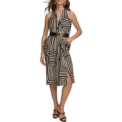 Donna Karan New York Belted Midi Dress in Black Fawn 