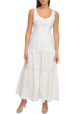 Donna Karan New York Corset Stitched Cotton Poplin Maxi Dress in White