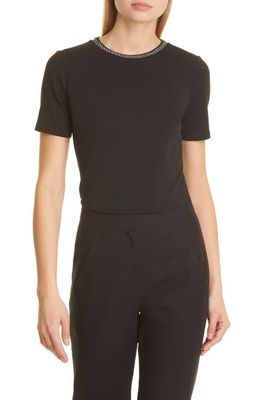 Donna Karan New York Embellished Stretch Cotton T-Shirt in Black