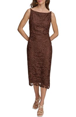 Donna Karan New York Embroidered Lace Midi Sheath Dress in Canyon 