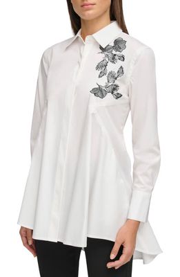 Donna Karan New York Embroidered Poplin Tunic Shirt in White