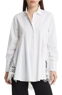 Donna Karan New York Eyelet Inset Handkerchief Hem Tunic Blouse in White