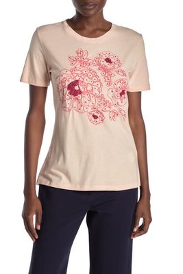 Donna Karan New York Floral Embroidery Cotton T-Shirt in Blush