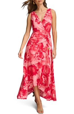 Donna Karan New York Floral Wrap Front Midi Dress in Rose Quartz Multi