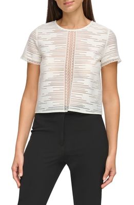 Donna Karan New York Lace Inset Short Sleeve Top in Ivory