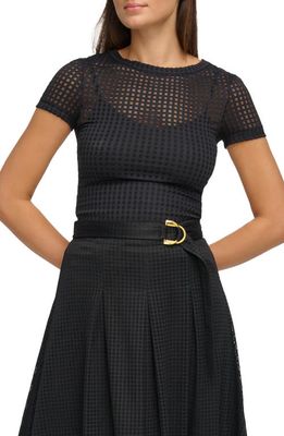 Donna Karan New York Lattice Lace Short Sleeve Top in Black