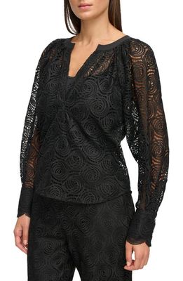 Donna Karan New York Medallion Lace Long Sleeve Top in Black