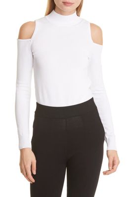 Donna Karan New York Mock Neck Cold Shoulder Top in White