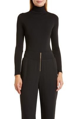 Donna Karan New York Mock Neck Long Sleeve Crepe Jersey Bodysuit in Black