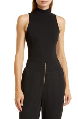 Donna Karan New York Mock Neck Sleeveless Crepe Jersey Bodysuit in Black