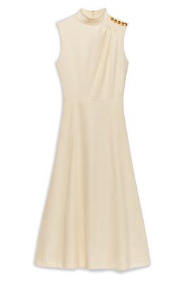 Donna Karan New York Mock Neck Sleeveless Midi A-Line Dress in Cream