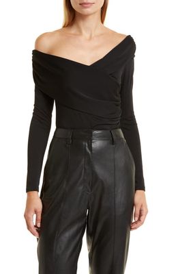 Donna Karan New York Off the Shoulder Long Sleeve Crepe Jersey Bodysuit in Black