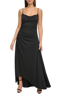 Donna Karan New York Ruched Side High-Low Crepe Dress in Black