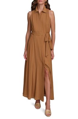 Donna Karan New York Stripe Sleeveless Maxi Shirtdress in Desert Combo