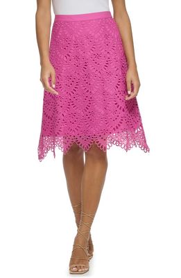 Donna Karan New York Tile Lace Skirt in Bright Pink
