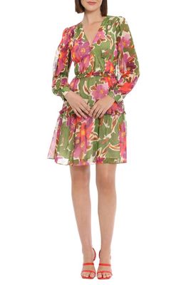 DONNA MORGAN FOR MAGGY Floral Long Sleeve Tiered Dress in Ivory/Pink