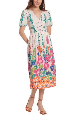 DONNA MORGAN FOR MAGGY Floral Midi Dress in Ivory/Hot Pink