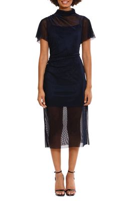 DONNA MORGAN FOR MAGGY Flutter Sleeve Midi Dress in Navy