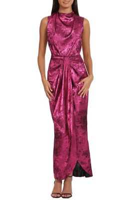 DONNA MORGAN FOR MAGGY Foil Drape Asymmetric Sleeveless Gown in Hot Pink