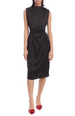 DONNA MORGAN FOR MAGGY Gathered Sleeveless Satin Cocktail Dress in Black