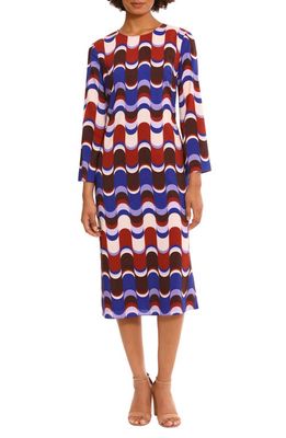 DONNA MORGAN FOR MAGGY Geo Print Long Sleeve Midi Shift Dress in Beige/Brown