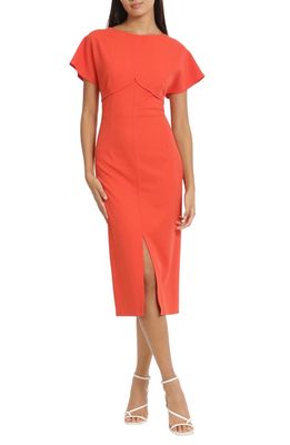 DONNA MORGAN FOR MAGGY Keyhole Extended Shoulder Midi Dress in Aurora Red