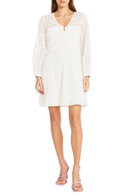 DONNA MORGAN FOR MAGGY Long Sleeve Cotton Eyelet Minidress in Ivory