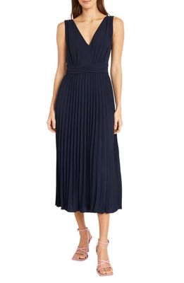 DONNA MORGAN FOR MAGGY Pleated Midi Dress in Navy Blazer