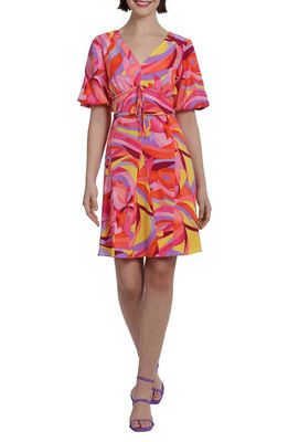 DONNA MORGAN FOR MAGGY Print Puff Sleeve Dress in Lilac/Hot Pink