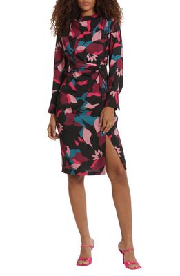 DONNA MORGAN FOR MAGGY Print Twisted Long Sleeve Dress in Black/Wine