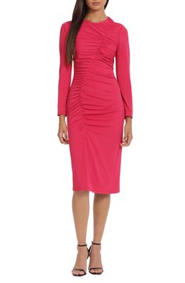 DONNA MORGAN FOR MAGGY Ruched Long Sleeve Knit Dress in Bright Rose