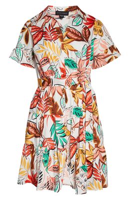 DONNA MORGAN FOR MAGGY Ruffle Cotton Blend Belted Shirtdress in Soft White/Coral
