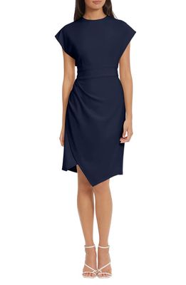 DONNA MORGAN FOR MAGGY Side Gathered Sheath Dress in Twilight Navy