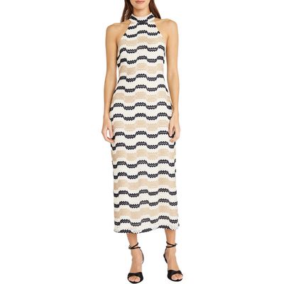 DONNA MORGAN FOR MAGGY Stripe Knit Midi Dress in Navy/Tan/Beige 