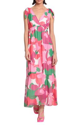 DONNA MORGAN FOR MAGGY Tie Shoulder Tiered Maxi Dress in Ivory/Coral