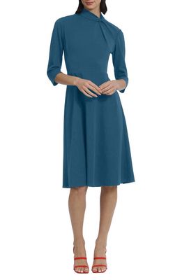 DONNA MORGAN FOR MAGGY Twist Collar Fit & Flare Dress in Deep Lagoon