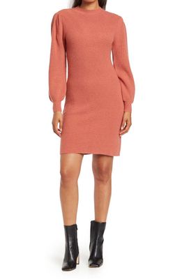 Donna Morgan Mock Neck Puff Long Sleeve Sweater Dress in Rosy Pink