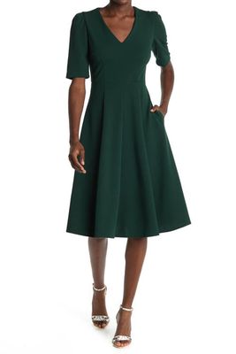 Donna Morgan V-Neck Fit & Flare Dress in Emerald Delight