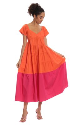 Donna Morgan Women's Colorblock Cotton Tiered Maxi Dress in Tigerlily