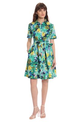 Donna Morgan Women's Floral Cotton Shirt Dress in Navy/Mint Green