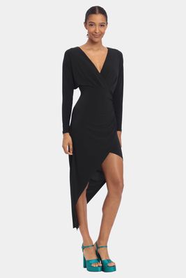 Donna Morgan Women's V-Neck Long Sleeve Midi Dress in Black