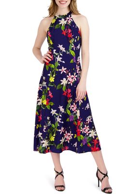 Donna Ricco Floral Sleeveless Midi Dress in Navy Multi