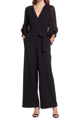 Donna Ricco Long Sleeve Wrap Jumpsuit in Black