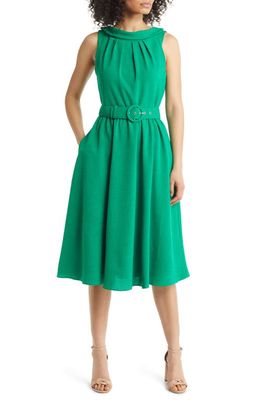 Donna Ricco Sleeveless Belted A-Line Dress in Green