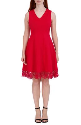 Donna Ricco V-Neck Fit & Flare Dress in Red