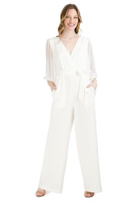 Donna Ricco Women's Long Sleeve Wrap Jumpsuit Dress in Ivory