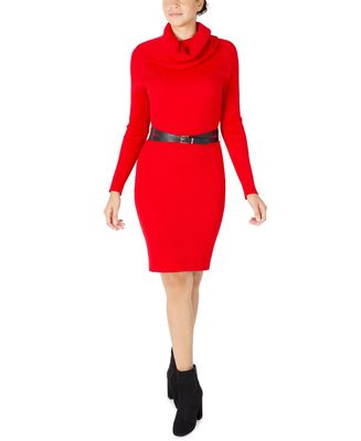 Donna Ricco Women's Roll Neck Sweater Dress in Red