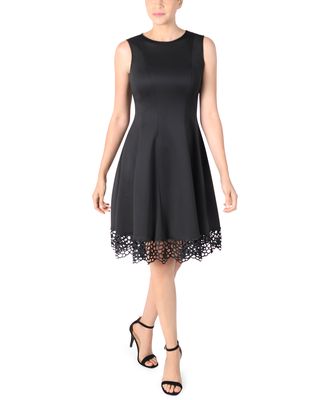 Donna Ricco Women's Sleeveless Lace Hem Fit And Flare Dress in Black
