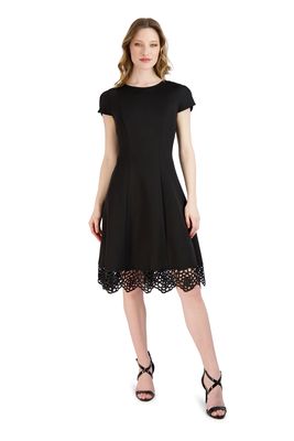 Donna Ricco Women's Tulip Sleeve Fit and Flare Dress in Black