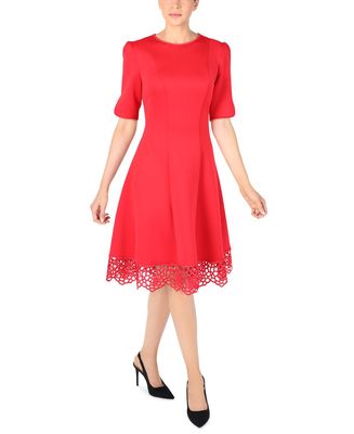 Donna Ricco Women's Tulip Sleeve Fit And Flare Dress in Red